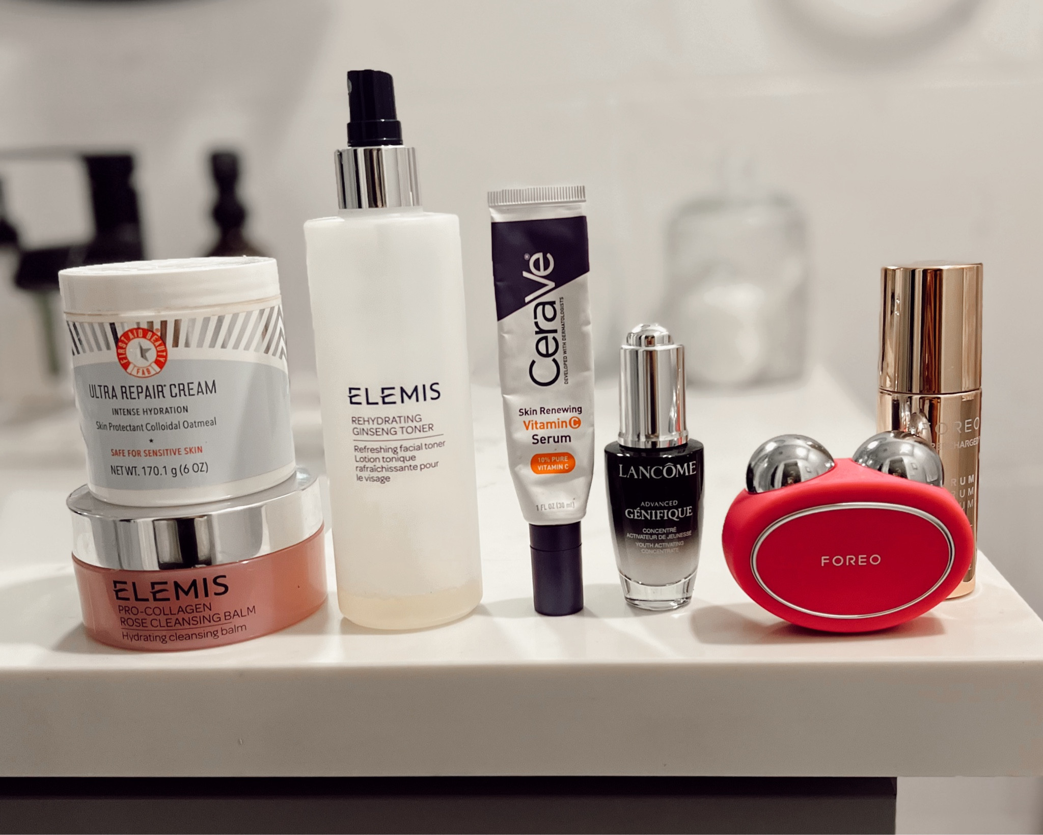 My current nightly skincare routine! ✨💫 the order:

- Elemis cleansing balm 
- Elemis hydrating toner
- Ceravé vitamin c serum
- Lancôme genifique
- Foreo Bear 2 & serum
- First Aid Beauty ultra repair cream 

Code LINZY30 works on the Foreo Bear 2! 💛

#LTKFindsUnder50 #LTKBeauty #LTKFallSale