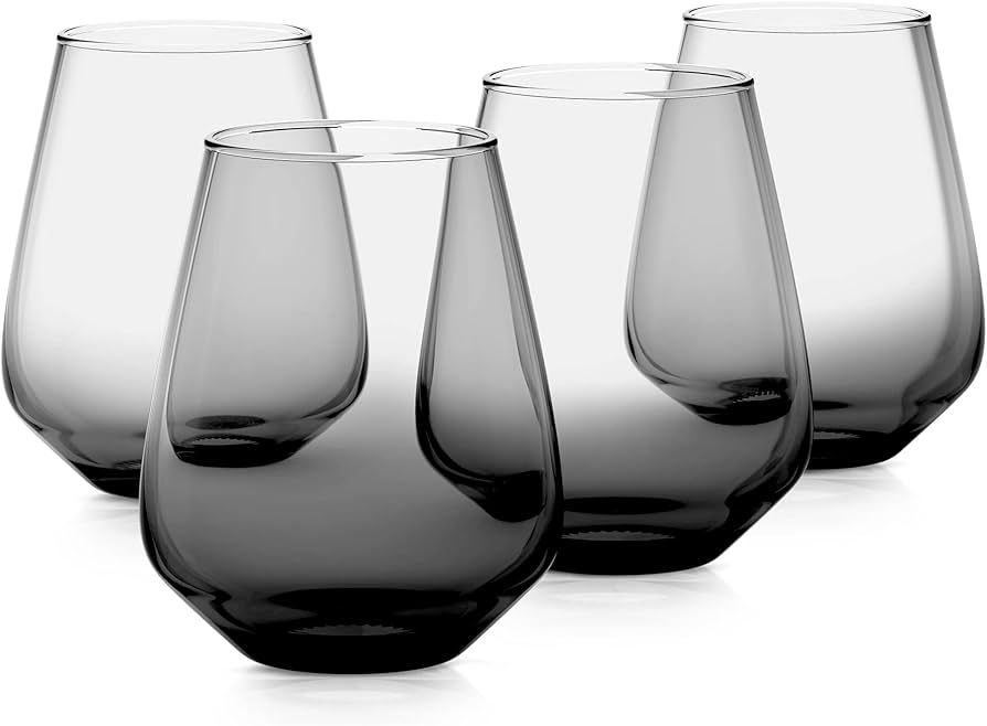 RAKLE Stemless Wine Glasses – Gradient Black Wine Glasses Set of 4 – 14.3oz Colorful Wine Gla... | Amazon (US)