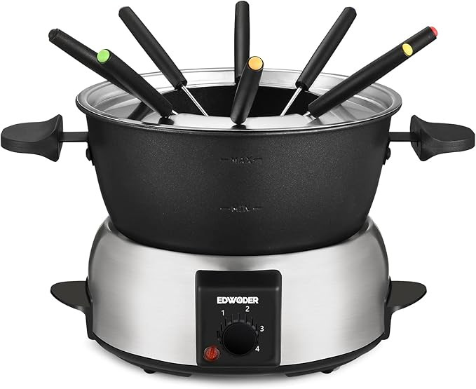 Electric Fondue Pot Set,2-Quart 1000-Watt Non-Stick Fondue Maker with Temperature Control,8 Forks... | Amazon (US)