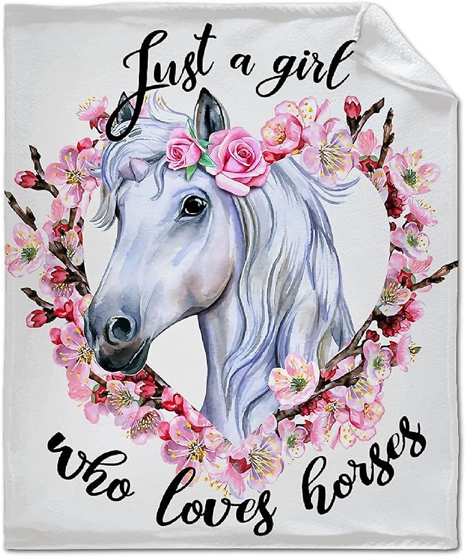 Just A Girl Who Loves Horses Horse Lover Blanket Throw, Flannel Fleece Microfiber Lightweight Sof... | Amazon (US)