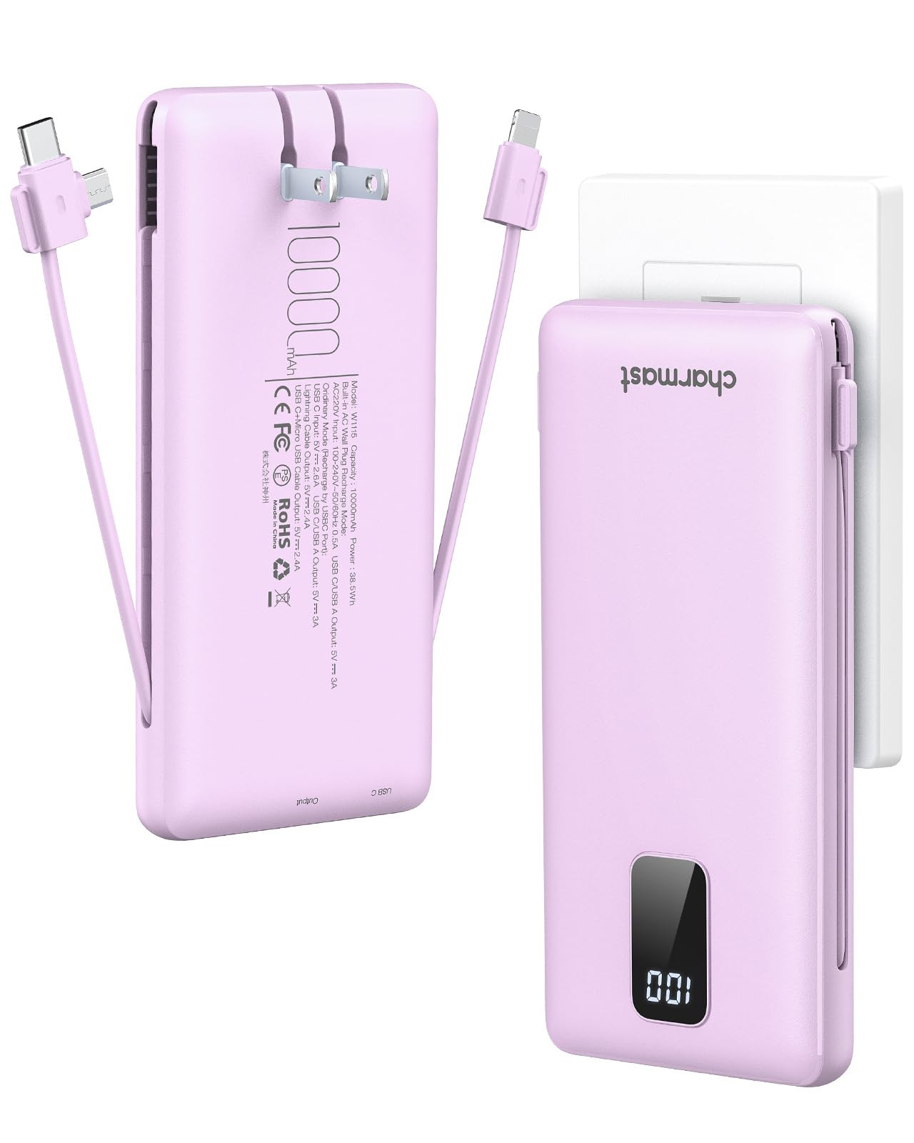Charmast Portable Charger with Built-in Cables & Wall Plug, 10000mAh Portable Power Bank, Externa... | Amazon (US)