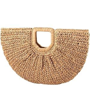 YYW Handmade Tote Bag for Women, Hand-woven Straw Large Hobo Bag for Women Round Handle Ring Toto... | Amazon (US)