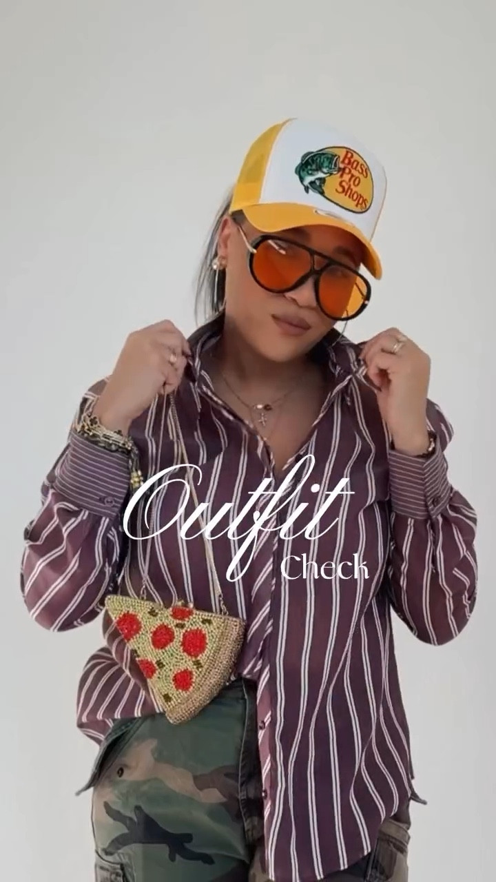 Outfit mood: bold layers, big energy, and pizza bag realness 🍕✨

Mixing prints, breaking rules, and keeping it fun.

Would you rock this combo? 👀

#OutfitCheck #OOTDReel #StreetStyleInspo #MixedPrints #BoldStyle #CamoAndStripes #PizzaPurseEnergy #StyleWithPersonality #WhatIWoreToday