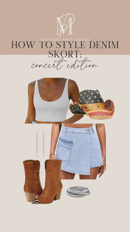 Summer concerts are on the rise! This look is perfect for any country concert or music festival. denim skirt, denim skort, concert look, summer outfit, bigger bust friendly top

#LTKStyleTip #LTKSeasonal #LTKFestival