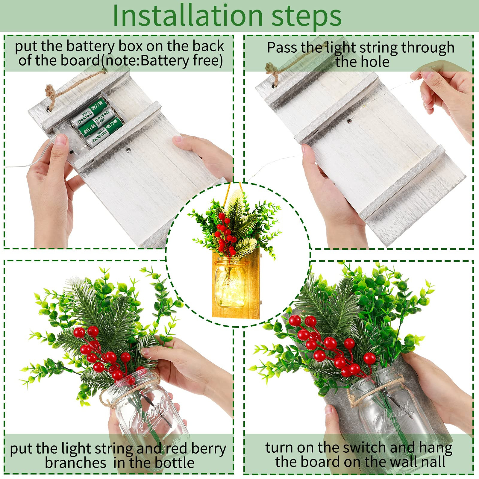 2 Pieces Christmas Mason Jars Sconce Red Berry Rustic Mason Jars Sconce Fall Leaf Wall Hanging De... | Amazon (US)