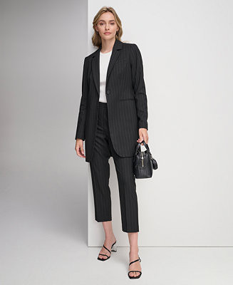 Calvin Klein Women's X-Fit Pinstripe One-Button Blazer, Knit Top & Slim-Leg Pants - Macy's | Macy's