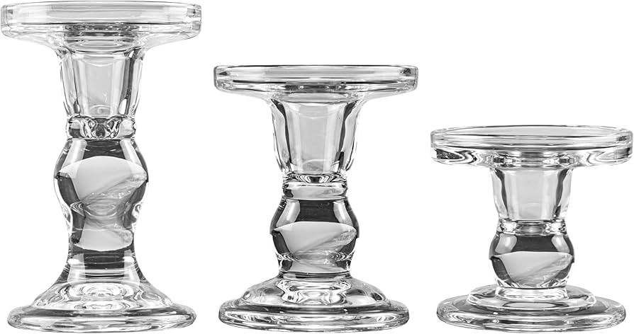 YAKii Clear Glass Candle Holder Set - Elegant Crystal Candlestick Holders for Pillar Taper Candle... | Amazon (US)