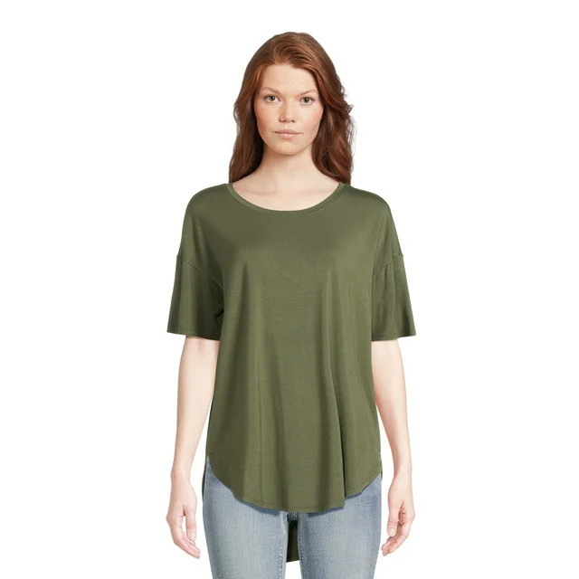 Time and Tru Women's Crewneck Solid & Tie-Dye Tunic Tee with Short Sleeves, Sizes S-3XL | Walmart (US)