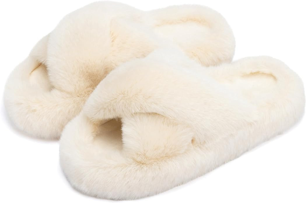 Chantomoo Women's Blue Memory Foam Faux Fur Lined Open Toe Slippers for Women - US 12 | Amazon (US)