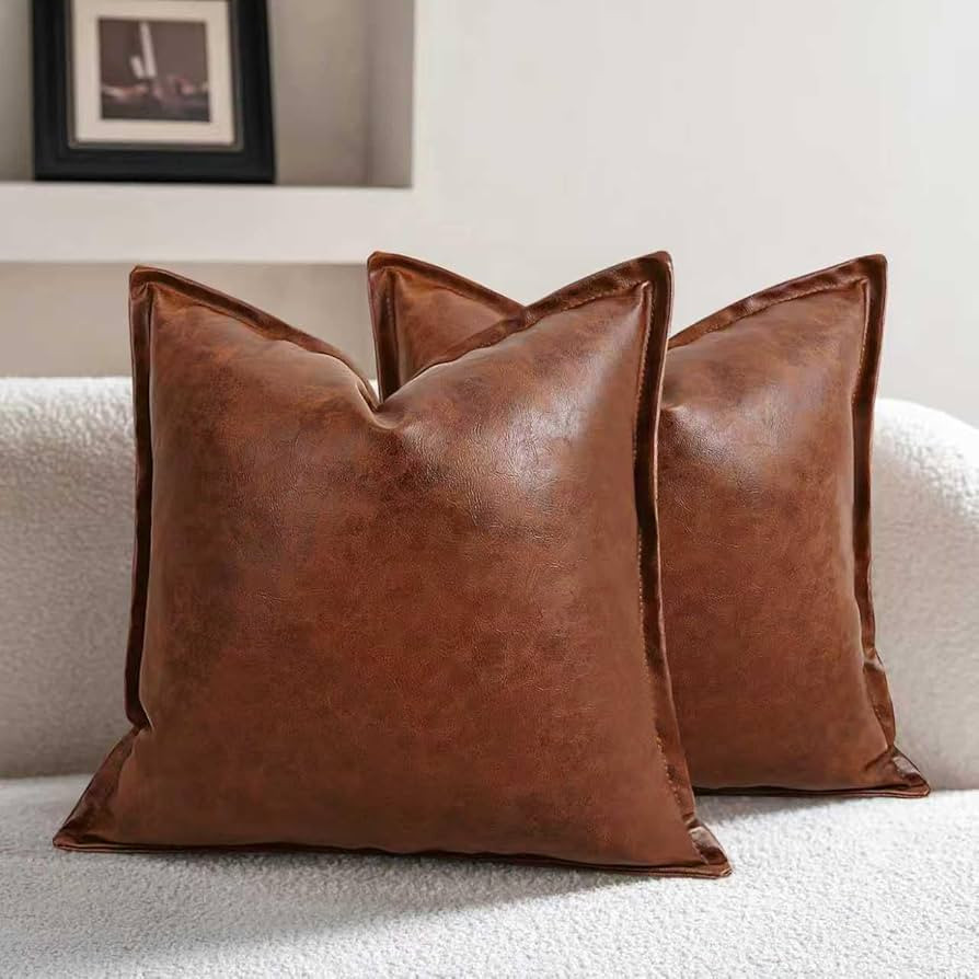 JASEN Faux Leather Decorative Throw Pillow Covers Modern 18x18 inch, Farmhouse Cushion Cases Luxu... | Amazon (US)