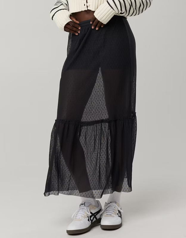 OFFLINE By Aerie Tiered Dot Mesh Maxi Skirt | Aerie
