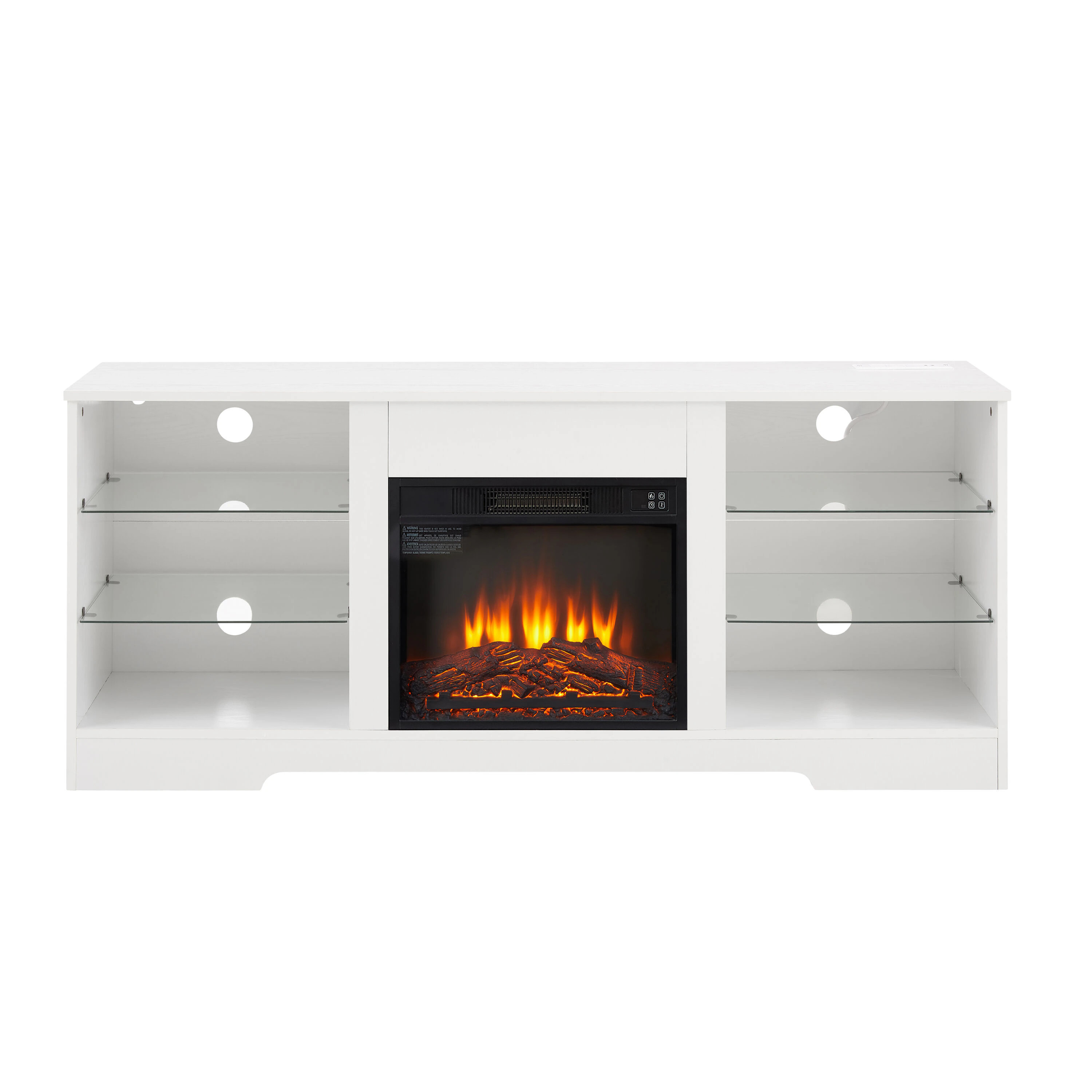 Tatayosi Electric fireplace TV stand with glass shelves LED lights USB charging fits 32-62in TV white 58x15.5x24.4in | T149866 | Lowe's