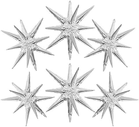 Silver Star Balloons 6pcs Foil Mylar Balloons 22 Inch Large Cone Spike Explosion Star Balloon Par... | Amazon (US)