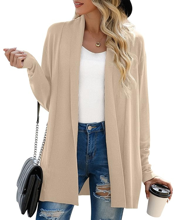 GRECERELLE Women’s Open Front Draped Lapel Cardigan Long Sleeve Loose Slouchy Lightweight Knit ... | Amazon (US)