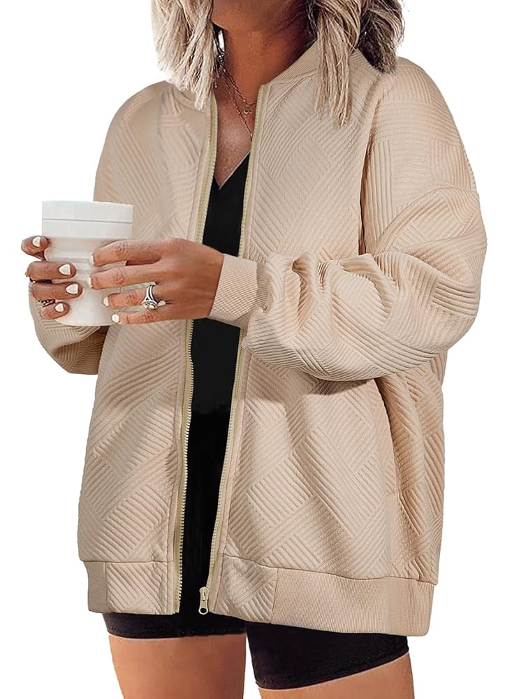 Eytino Womens Plus Size Jackets Long Sleeve Full Zip Casual Lightweight Fall Jacket(1X-5X) | Amazon (US)