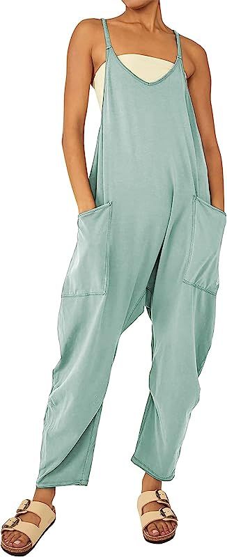 UANEO Jumpsuits for Women Sleeveless Harem Stretchy Loose Overalls Romper Jumpers with Pockets | Amazon (US)