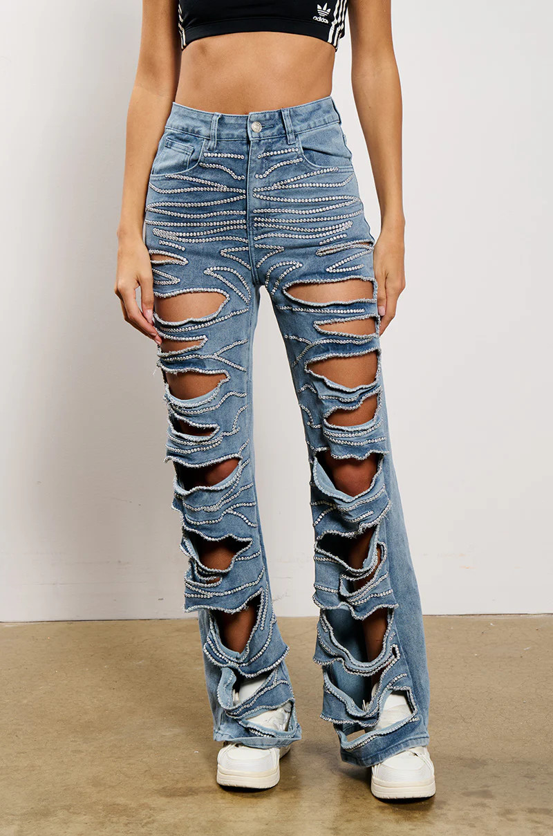 STRIPPED DOWN FLARE LEG DENIM PANT | AKIRA