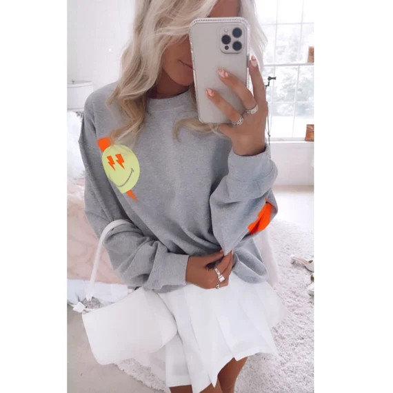 Smiley Face Lightning Bolt Sweatshirt Women's Trendy | Etsy | Etsy (US)