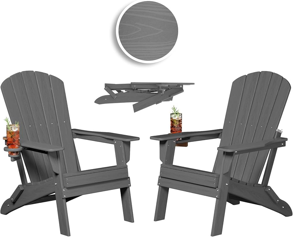 Folding Adirondack Chair, SGS Tested, Wooden Textured with Cup Holder, Heavy All-Weather HDPE Com... | Amazon (US)