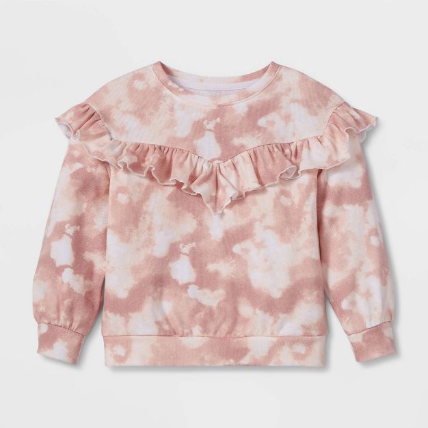 Grayson Collective Toddler Girls' Tie-Dye Ruffle French Terry Sweatshirt - Pink | Target