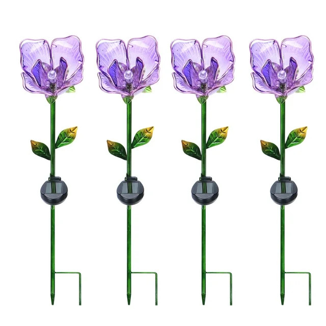 Better Homes & Gardens 30.3" Purple Flower Solar Powered Glass Garden Stakes (4 Pieces) | Walmart (US)