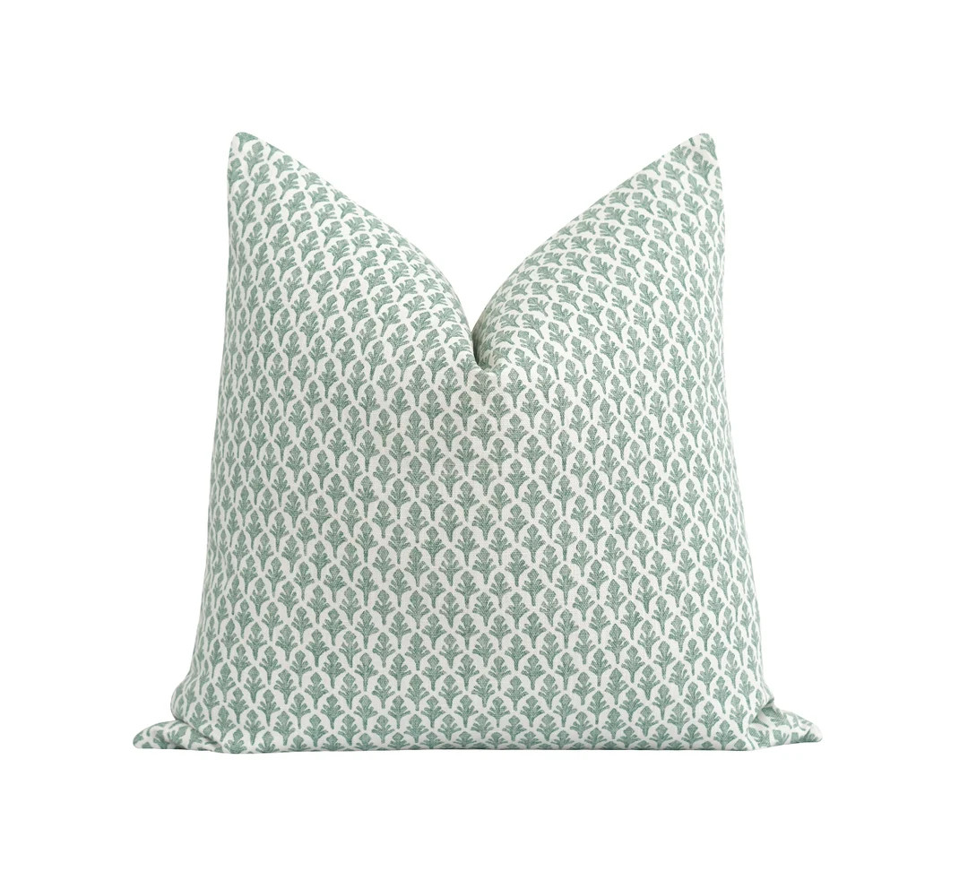 DOUBLE SIDED Lacefield Pillow Cover, Small Floral Print Pillow Cover, Green Ivory Throw Pillow, P... | Etsy (US)