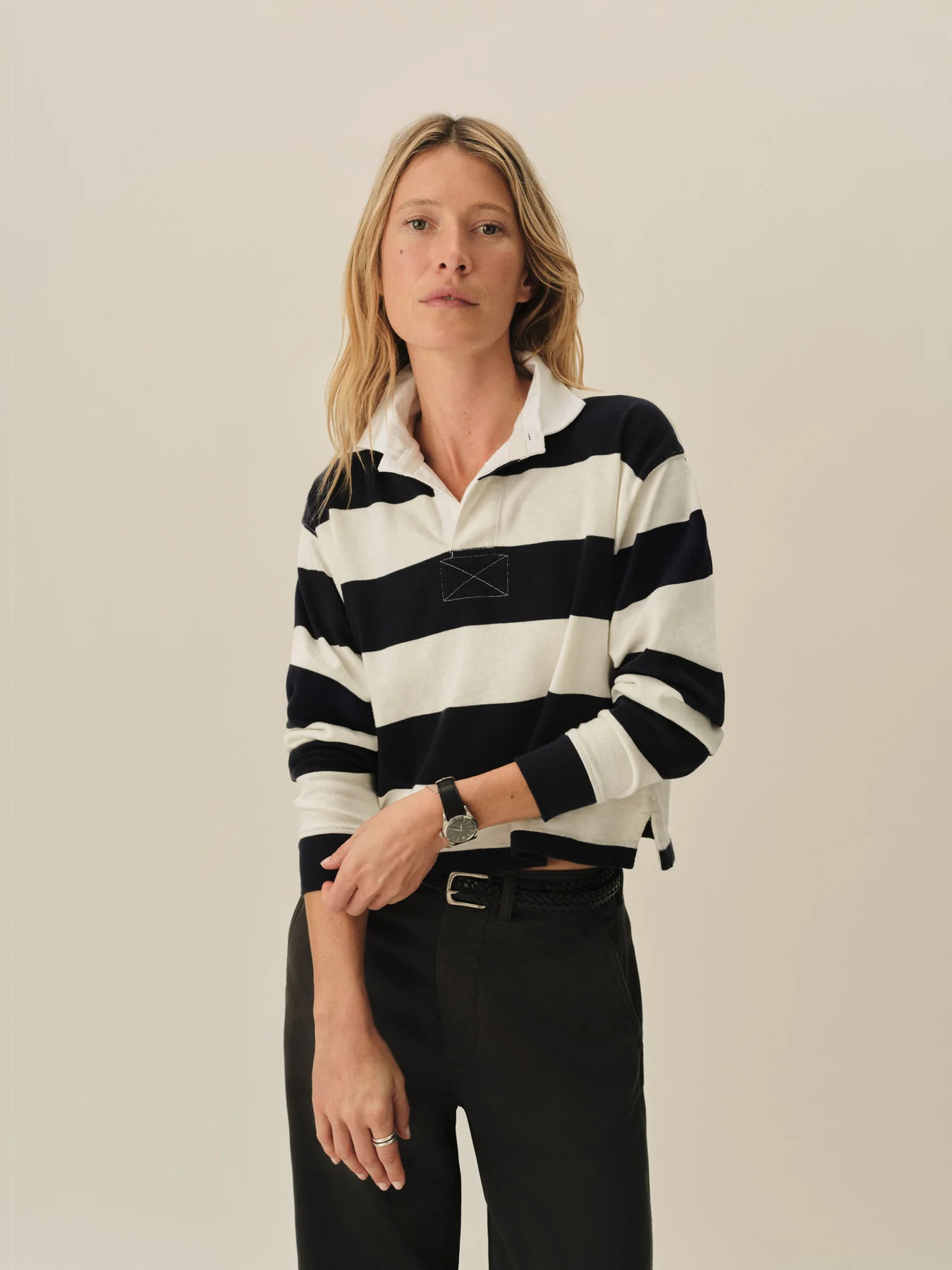 Natural / Navy Stripe Field-Spec Rugby Polo - Buck Mason- Modern American Classics | Buck Mason