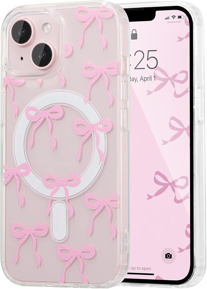 UEEBAI Magnetic for iPhone 15 Case, Bow Case Compatible with MagSafe, Wireless Slim Clear Ribbon ... | Amazon (US)