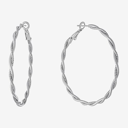 Silver Reflections Womens 55mm Hoop Earrings, One Size | JCPenney