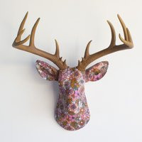 Faux Taxidermy Deer Head Fabric Wall Mount - Decor Pink Daisies Fad8500 | Etsy (US)