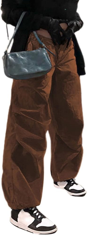 WOBONIU Women Low Waist Baggy Cargo Pants Indie Aesthetic Drawstring Loose Pocket Jogger Trousers Hi | Amazon (US)