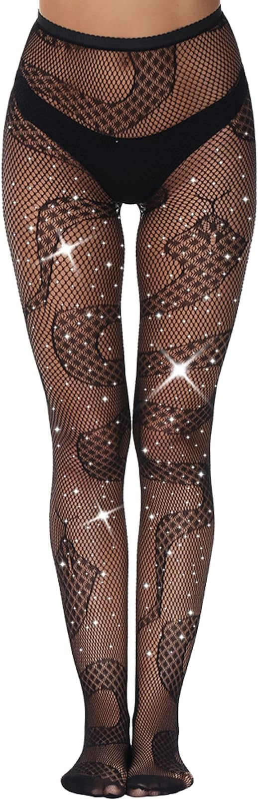 WEANMIX Lace Patterned Fishnet Stockings Thigh High Pantyhose Black Tights for Women | Amazon (US)