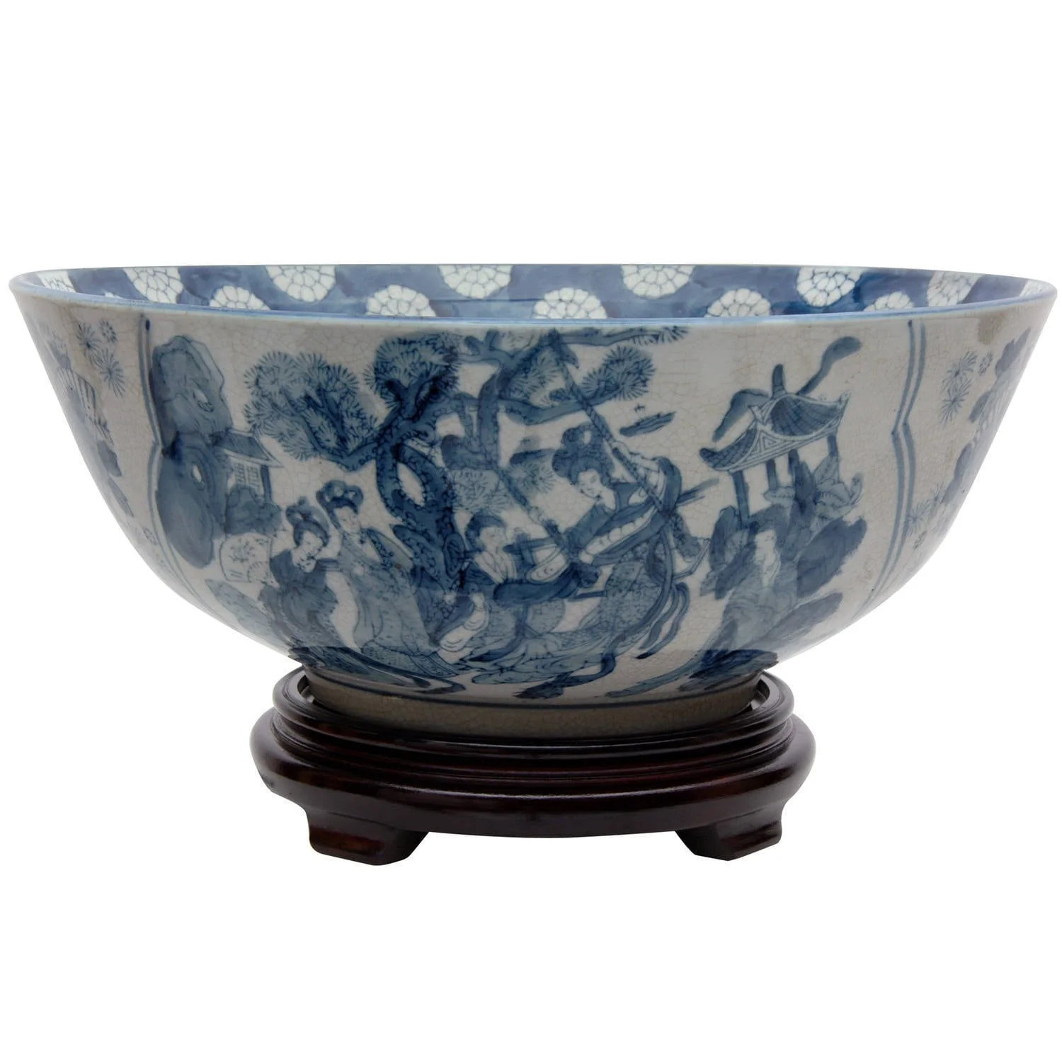 Oriental Furniture 14" Ladies Blue & White Porcelain Bowl | Walmart (US)