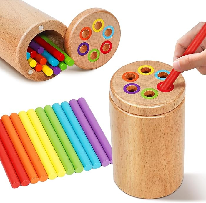 Montessori Toys for 1-3 Year Old, Travel Toys for Toddlers Wooden Color Sorting Stacking Toy for ... | Amazon (US)