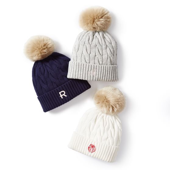 Adult Cable Knit Pom Pom Hat | Mark and Graham