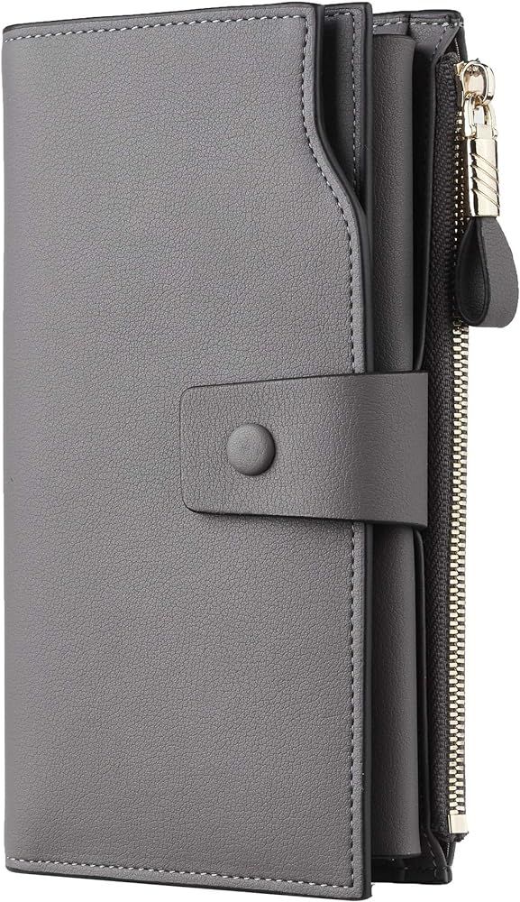 Womens RFID Blocking Large Capacity Luxury Waxed Genuine Leather Clutch Wallet Multi Card Organiz... | Amazon (US)