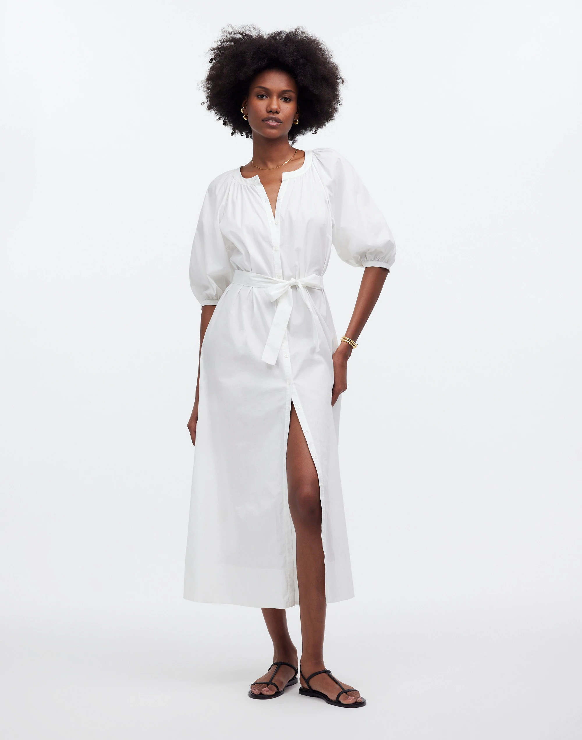 Tie-Waist Button-Front Midi Dress in Poplin | Madewell