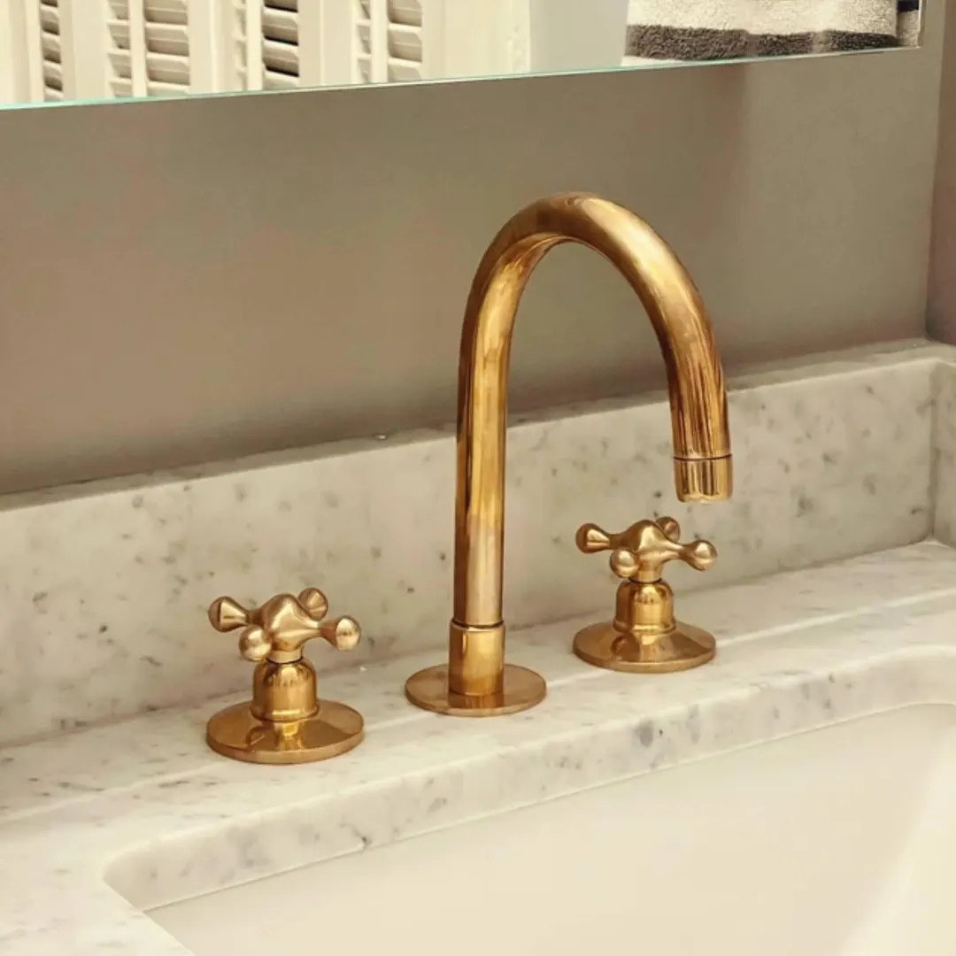 Unlacquered Brass Faucet for Bathroom, Brass Bathroom Faucets, Antique Brass Bathroom, Vanity Sin... | Etsy (US)