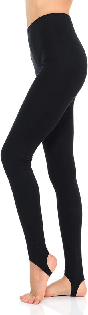 JJJ Women's Solid Cotton Spandex Jersey Stirrup Leggings | Amazon (US)