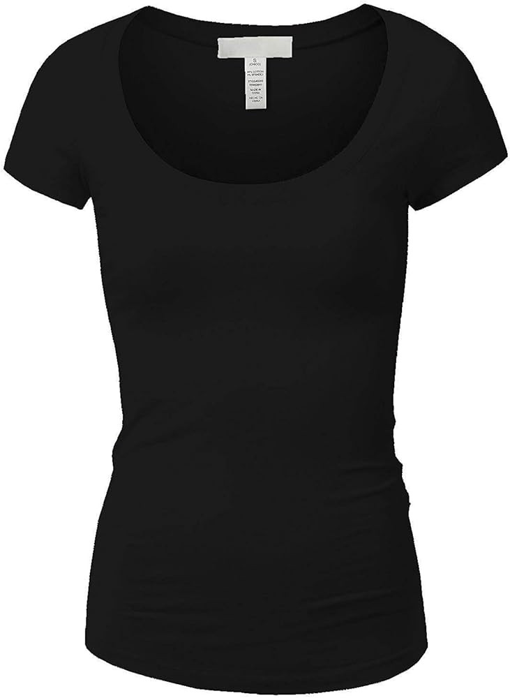 Active Basic Womens Plain Basic Deep Scoop Neck with Cap Short Sleeves | Amazon (US)