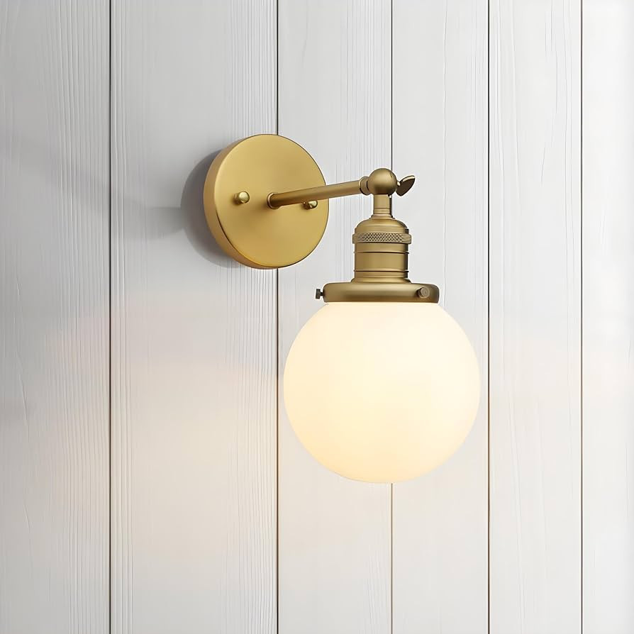 Vintage Wall Sconce Light with Milk White Glass Shade, Brass Bathroom Vanity Light Wall Lamps, In... | Amazon (US)