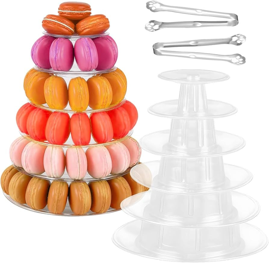 OMISTAR 2 PCS 6-Tier Clear Macaron Display Stands, Plastic Macaron Tray Tower with Stainless Stee... | Amazon (US)