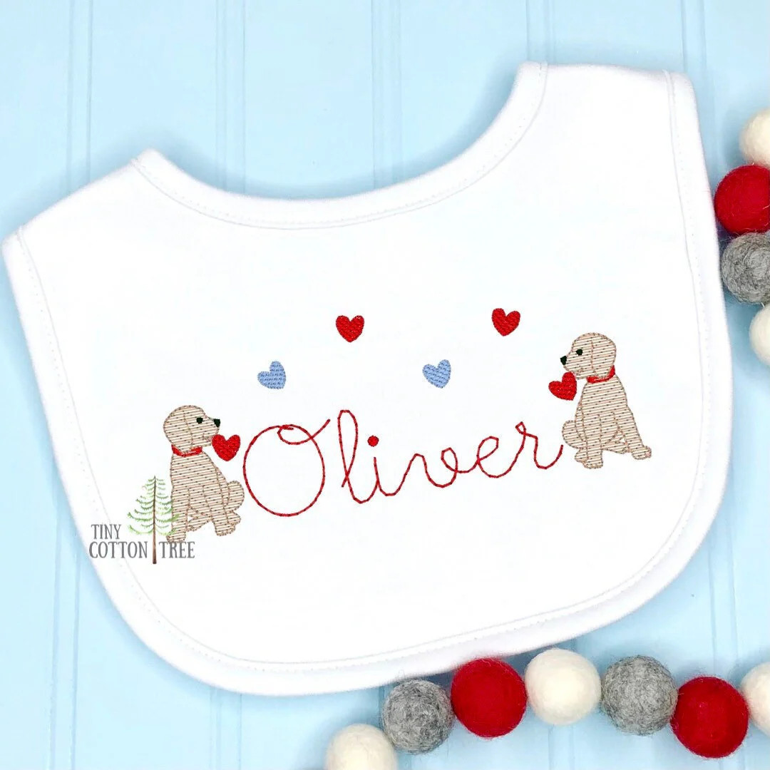 Valentine's Day Puppies Embroidered Bib / Personalized Valentine's Day Bib, Burp Cloth, Bodysuit,... | Etsy (US)
