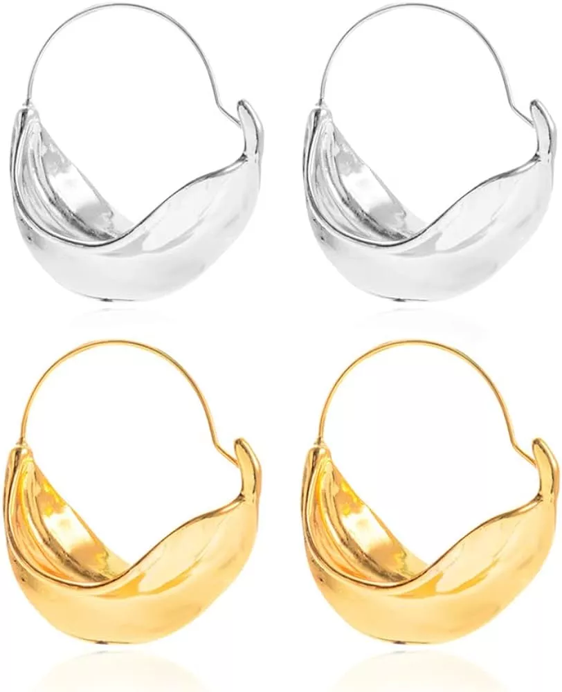 LUCASMITH Chunky Gold Hoop Earrings for Women, 14K Thick Gold Huggie Hoops  Earrings with 925 Sterling Silver Post, Lightweight