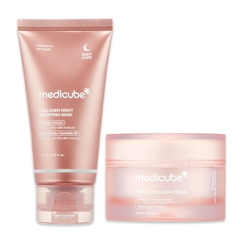 medicube Viral Glow Boost Duo: Collagen Overnight Wrapping Peel Off Facial Mask Pack and Triple Collagen Cream for Hydrating and Firmer-Looking Skin | Amazon (US)