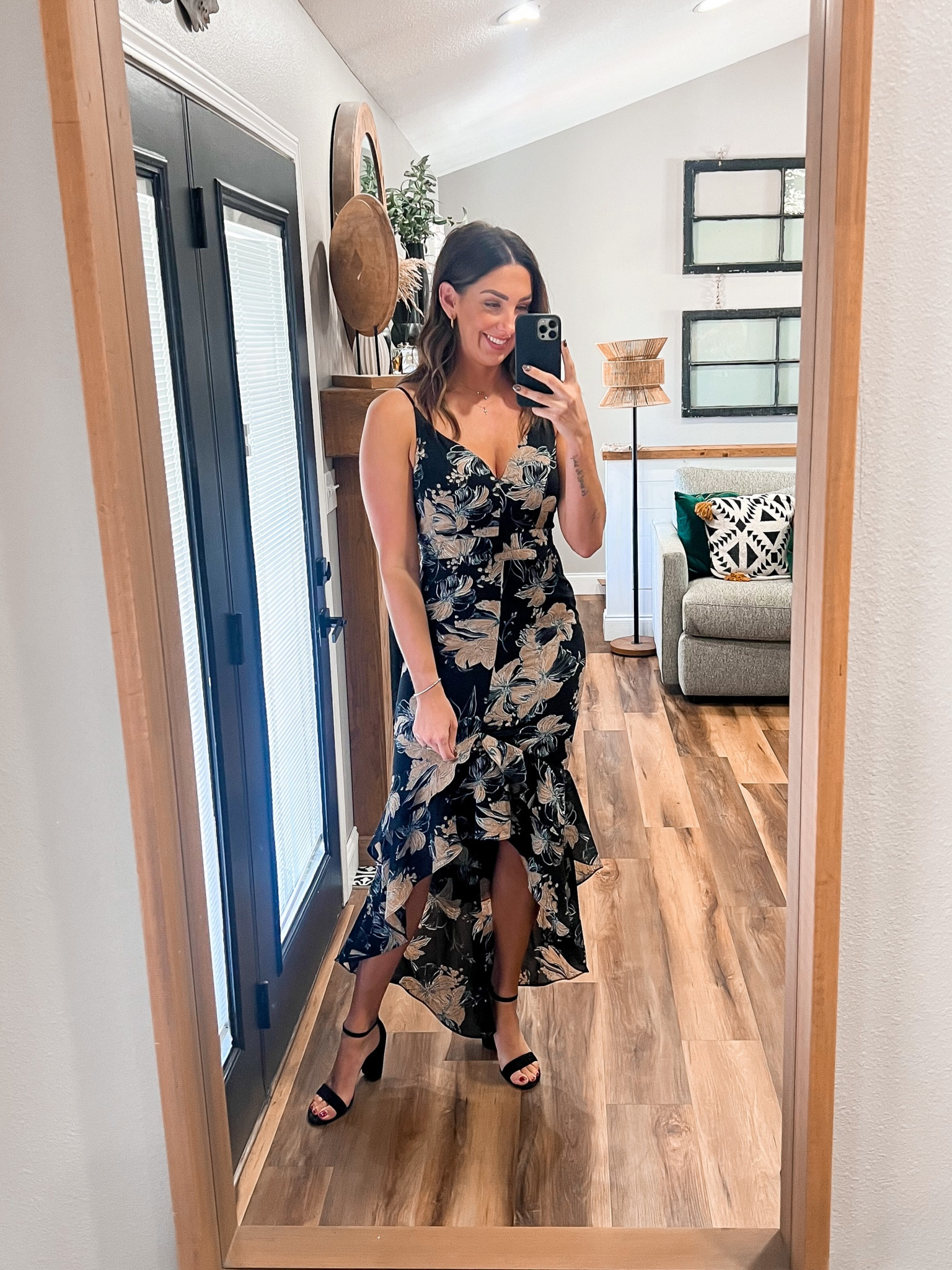 chinese dress ladies Melodia Black Ditsy Floral Print Satin Halter-Neck Ruffled Maxi Dres – Club  L London main image 0