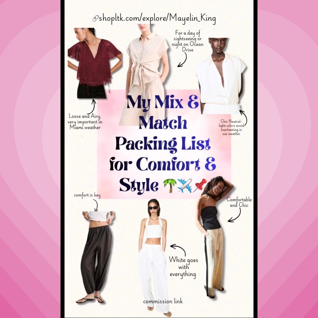 summer outfits
My Mix & Match Packing List for Comfort & Style 🌴✈️📌

Keywords: Miami packing list, travel outfit ideas women, carry on essentials, vacation capsule wardrobe, easy vacation outfits, mix and match fashion
#style #traveloutfits #packingtips

#LTKootd #LTKSeasonal #LTKTravel