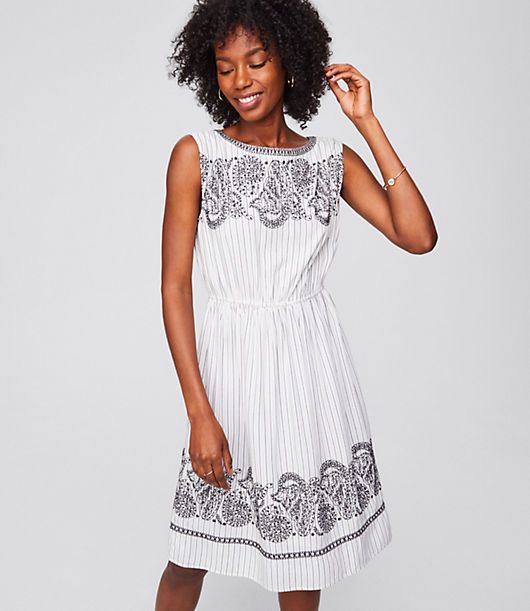 LOFT Tall Embroidered Stripe Midi Dress | LOFT