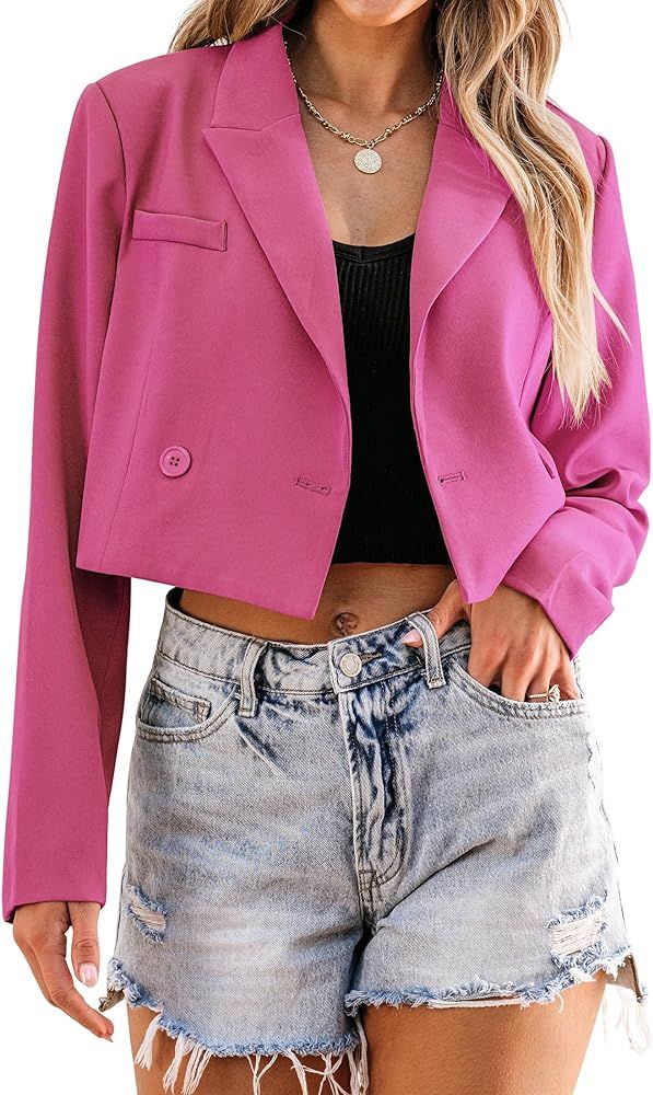 luvamia Cropped Blazers for Women Business Casual Open Front Long Sleeve Suit Jacket Trendy Overs... | Amazon (US)