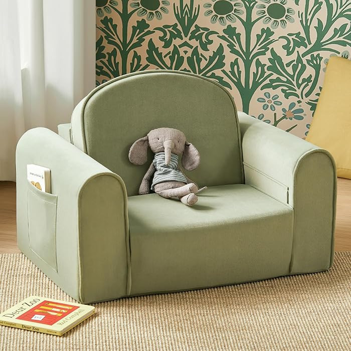 Tiny Land 2-in-1 Foldable Kids Couch with Pocket Soft Thick Toddler Sofa | Amazon (US)